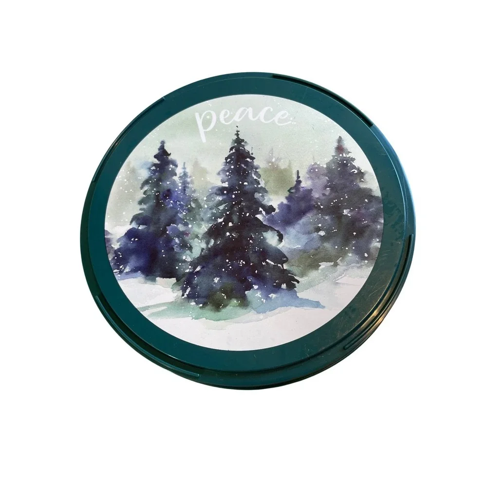 Round Container Christmas Winter Trees Peace Design Green‎ Plaid Storage Box